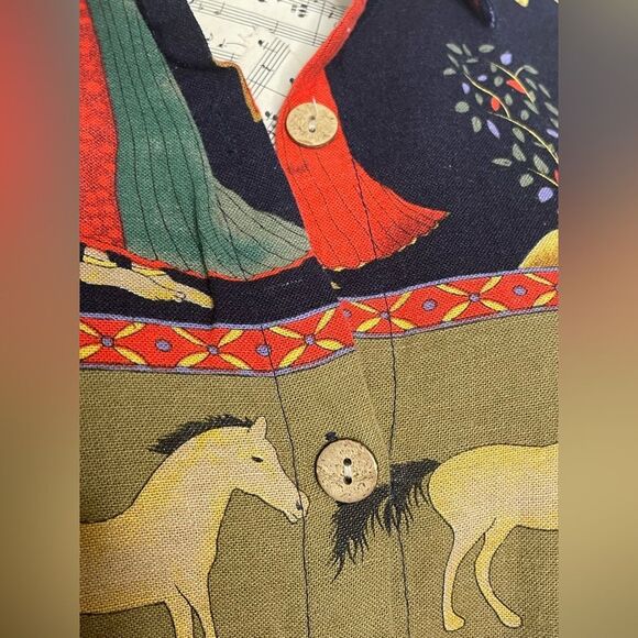 Xiang Xiang ethnic cotton long blouse/ dress with horses and tree of life M - Picture 3 of 8